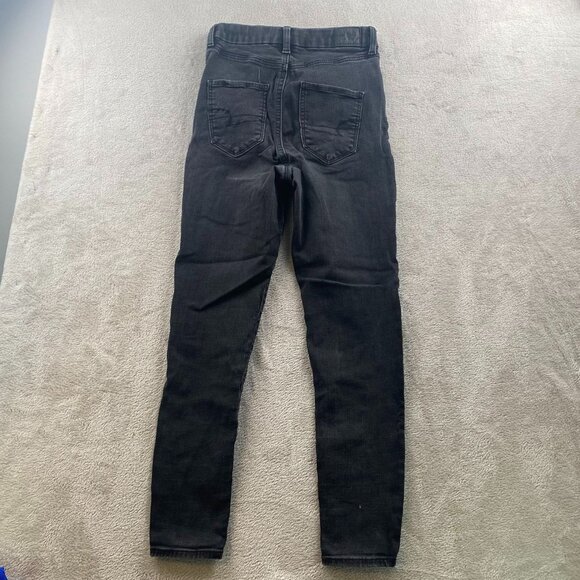 American Eagle Womens Jeans 26 Measured High Rise Skinny Jeggings Black Denim - Picture 15 of 16
